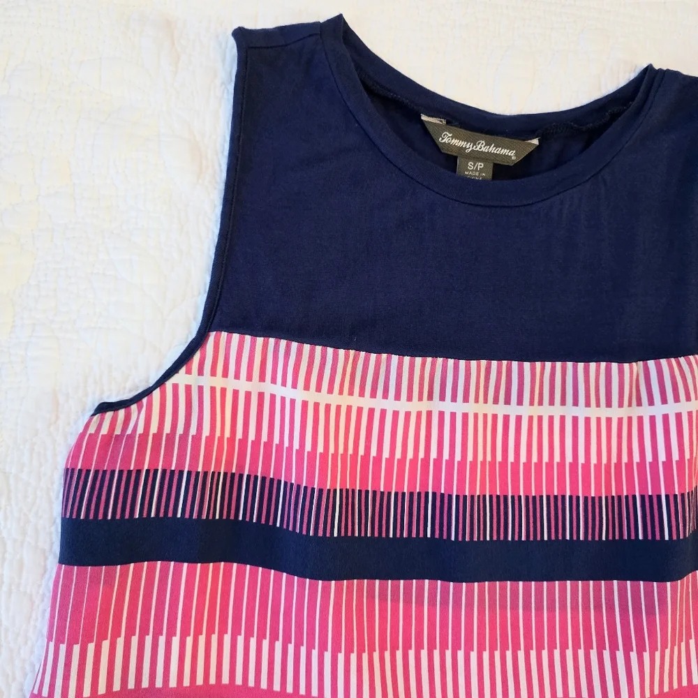 Tommy Bahama Women's Striped Pink Navy Sleeveless Top Size Small Silk Outdoors - Picture 7 of 13